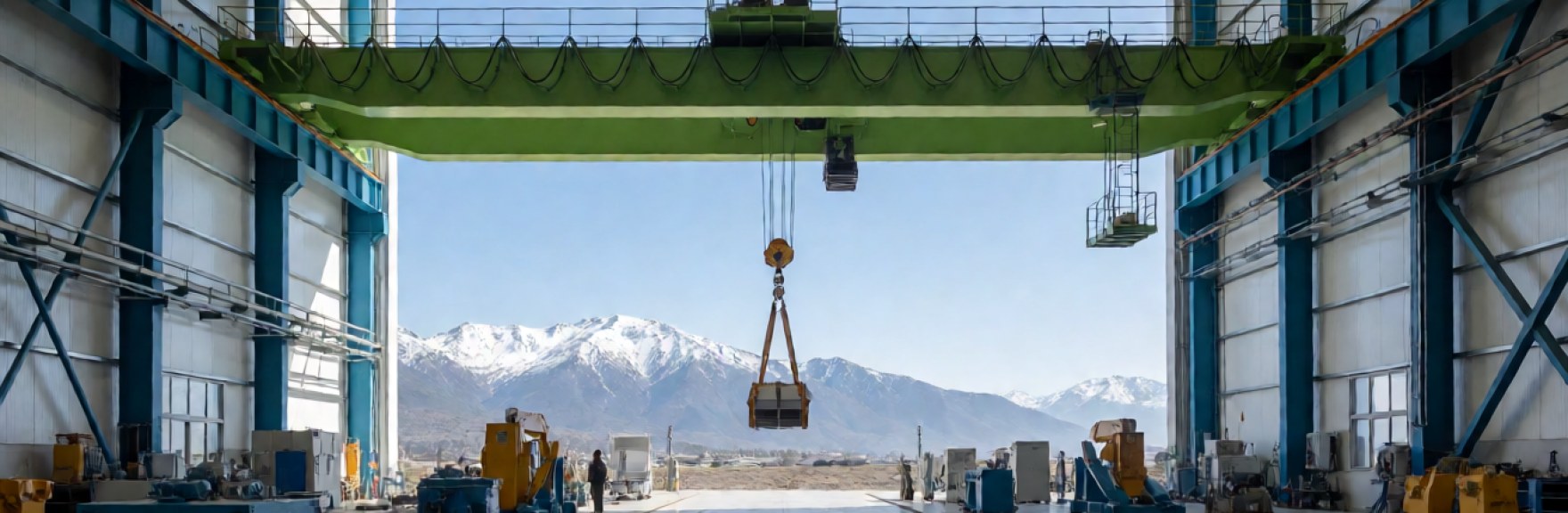 Puente grúa y tecle eléctrico operando en planta industrial